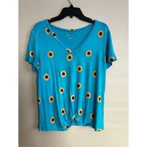 No Boundaries Sunflower Twist Front V Neck Top Teal Size L 11 13